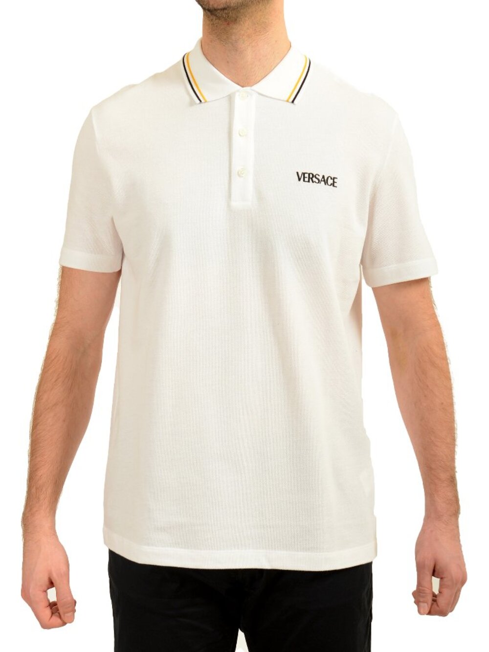 Versace Men's Black Logo Embroidery White Short Sleeve Polo Shirt US 2XL IT 56